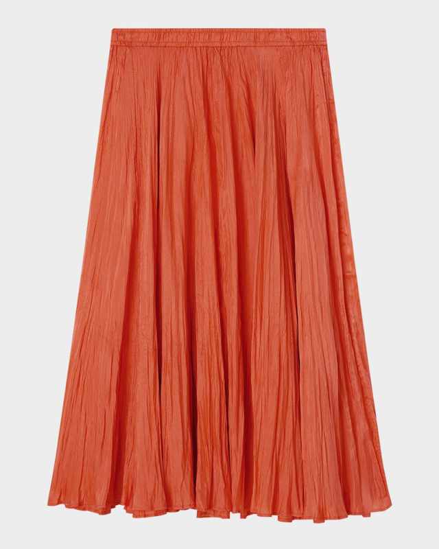 Sully Crinkled Habotai Silk Midi Skirt